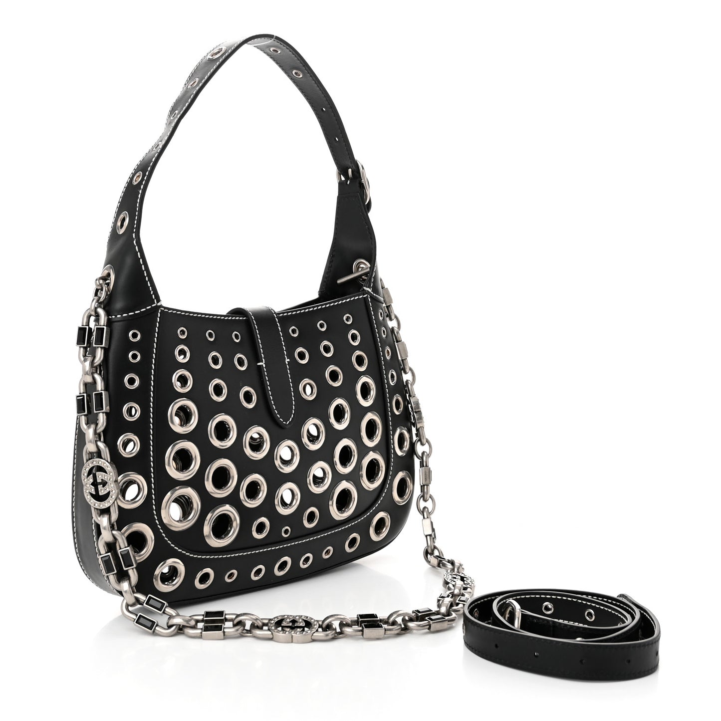 Calfskin Ha Ha Ha Jackie 1961 Eyelet Hobo Black