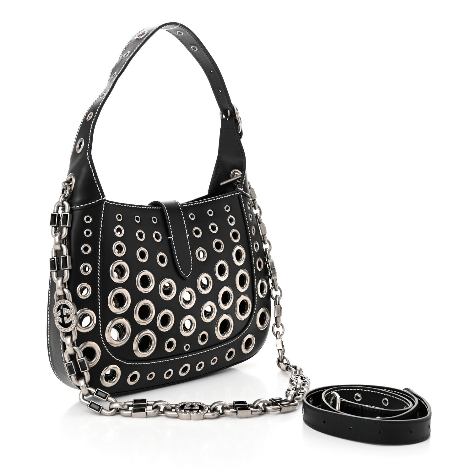 Gucci Calfskin Ha Ha Ha Jackie 1961 Eyelet Hobo Black 2 of 9