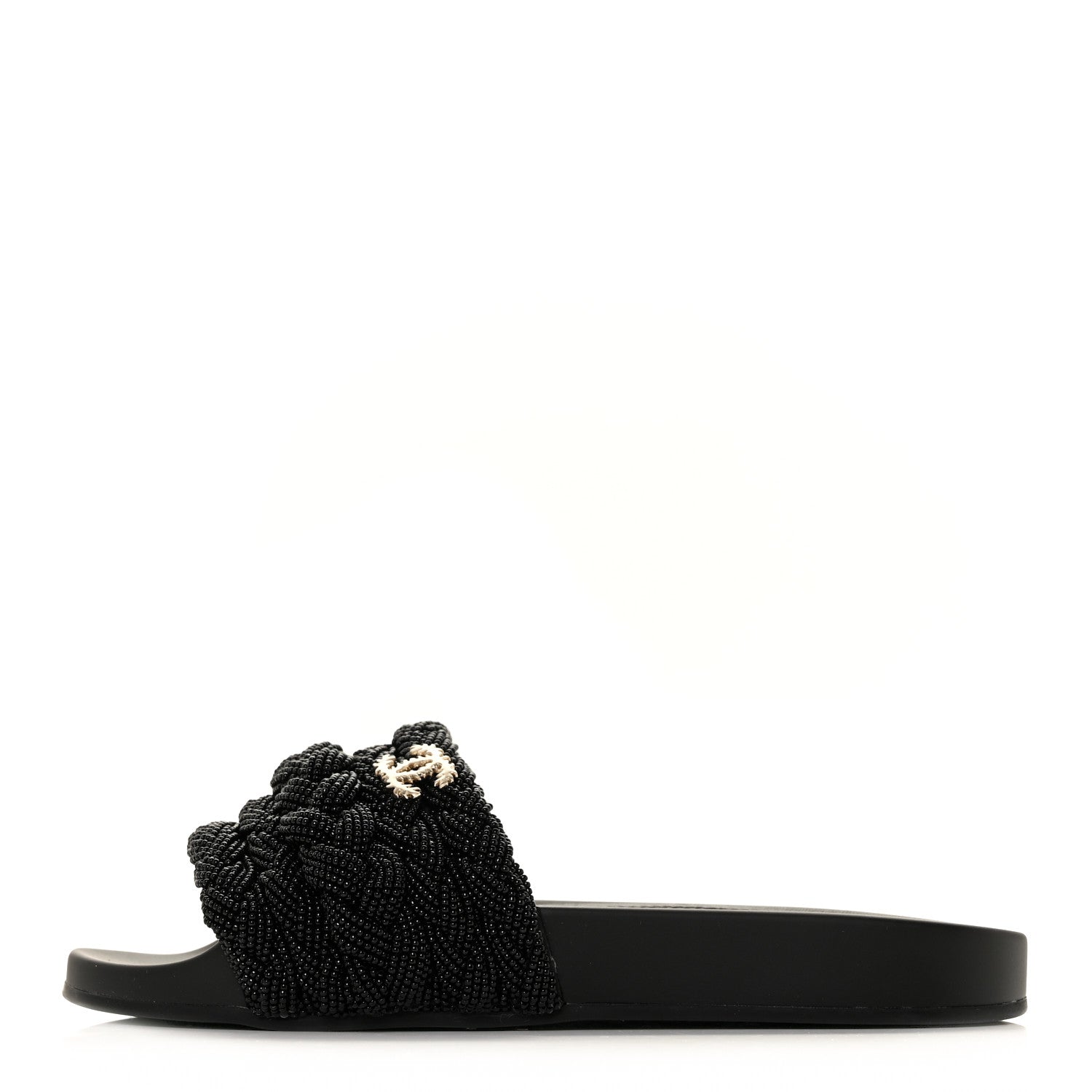 Chanel Lambskin Pearl Beaded Woven Slides 37 Black 1 of 8