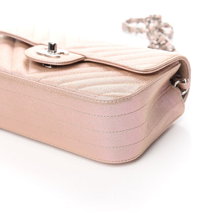 Chanel Iridescent Caviar Chevron Quilted Mini Rectangular Flap Light Gold 8 of 9