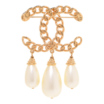 Chanel Chain Pearl Drop CC Brooch Gold 1 of 5