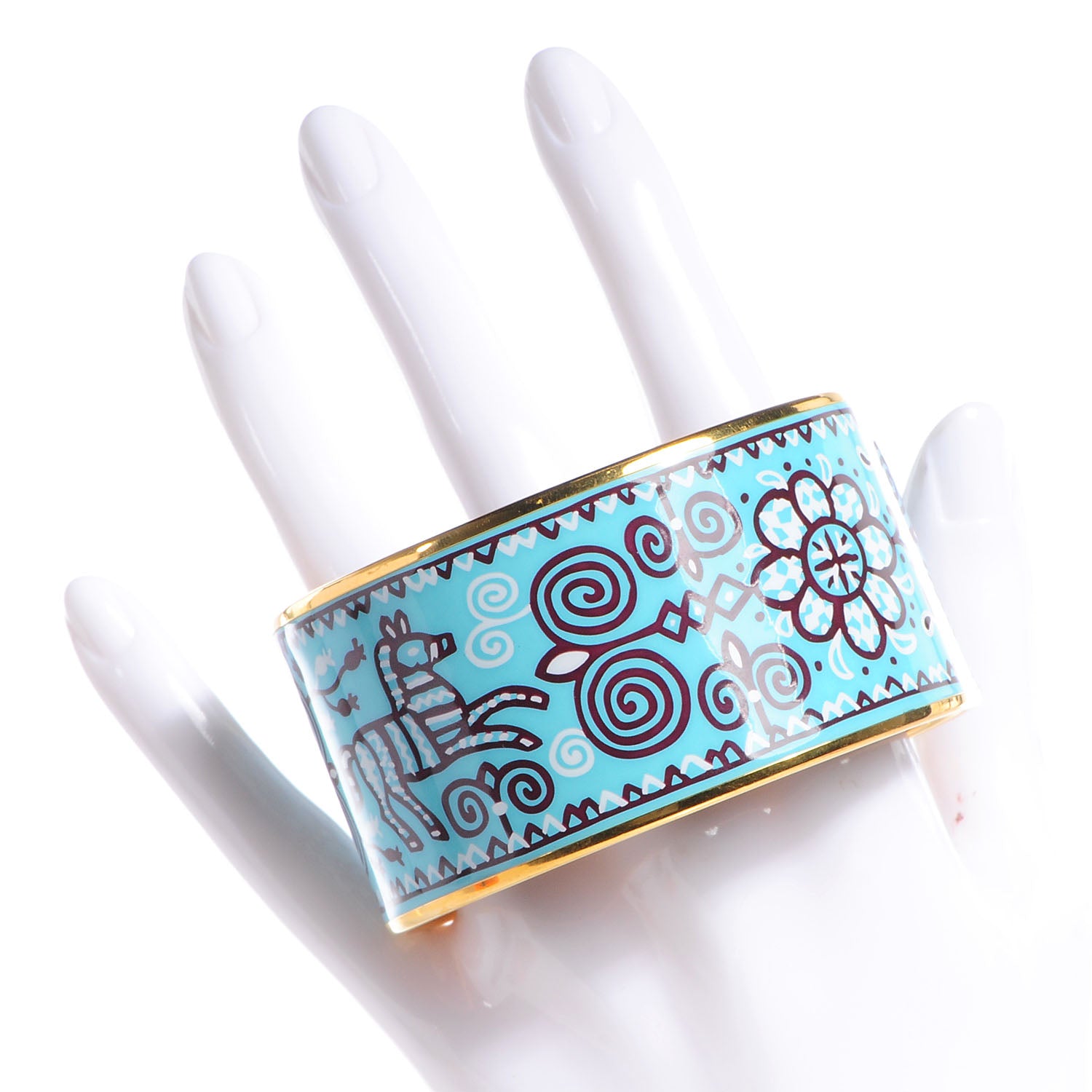 Hermes Enamel Printed Horses Extra Wide Bracelet 70 Aqua 2 of 6
