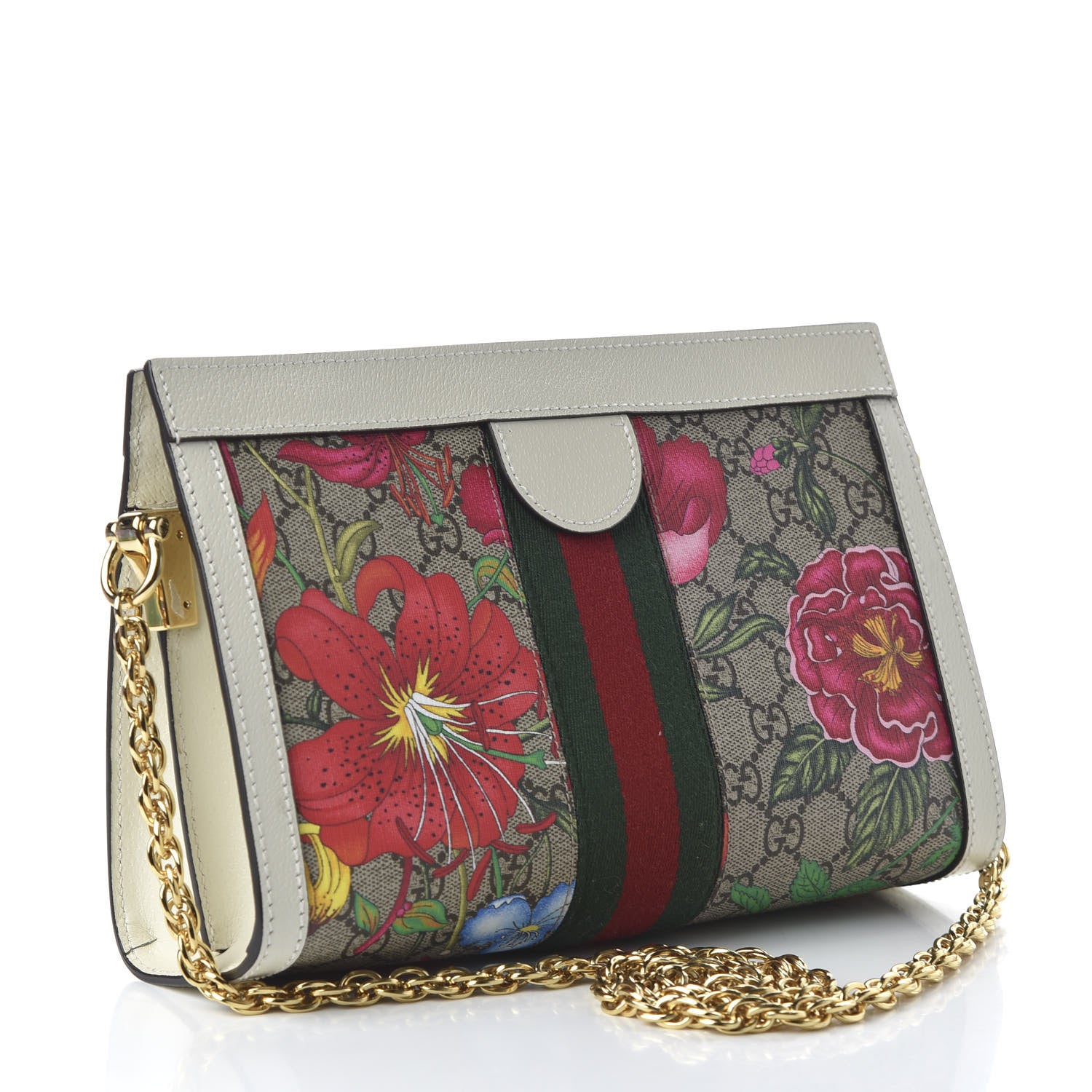 Gucci GG Supreme Monogram Flora Web Small Ophidia Chain Shoulder Bag White 3 of 11