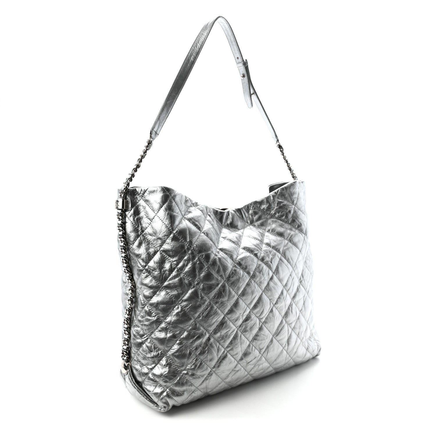 Chanel Metallic Crackled Calfskin Quilted Large Big Bang Hobo Silver 3 of 10