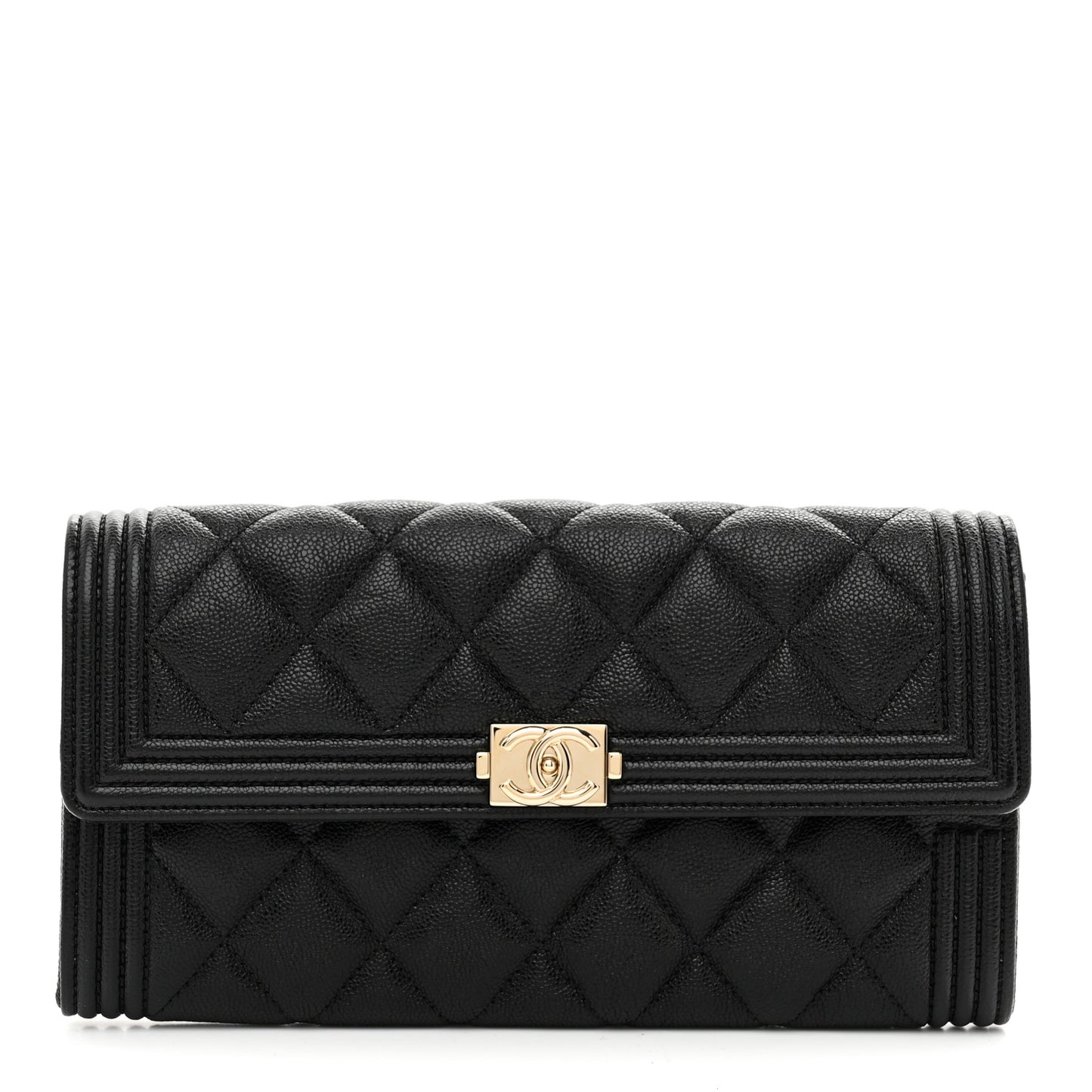 Caviar Quilted Large Boy Gusset Flap Wallet Black