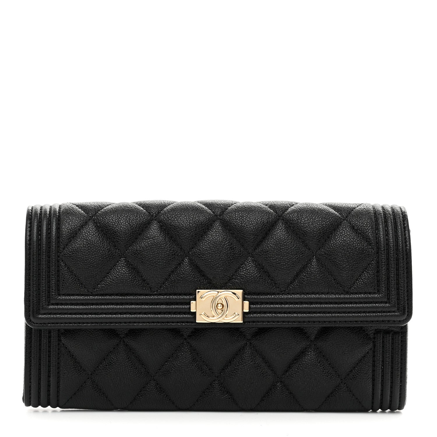 Chanel Caviar Quilted Large Boy Gusset Flap Wallet Black 1 of 9