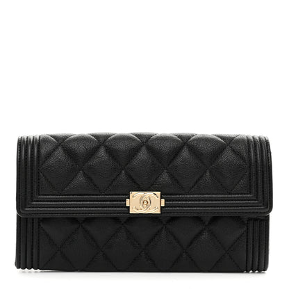 Chanel Caviar Quilted Large Boy Gusset Flap Wallet Black 1 of 9