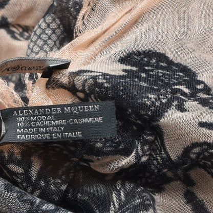 Alexander McQueen Modal Cashmere Spine Lace God Save McQueen Scarf Pink 5 of 5