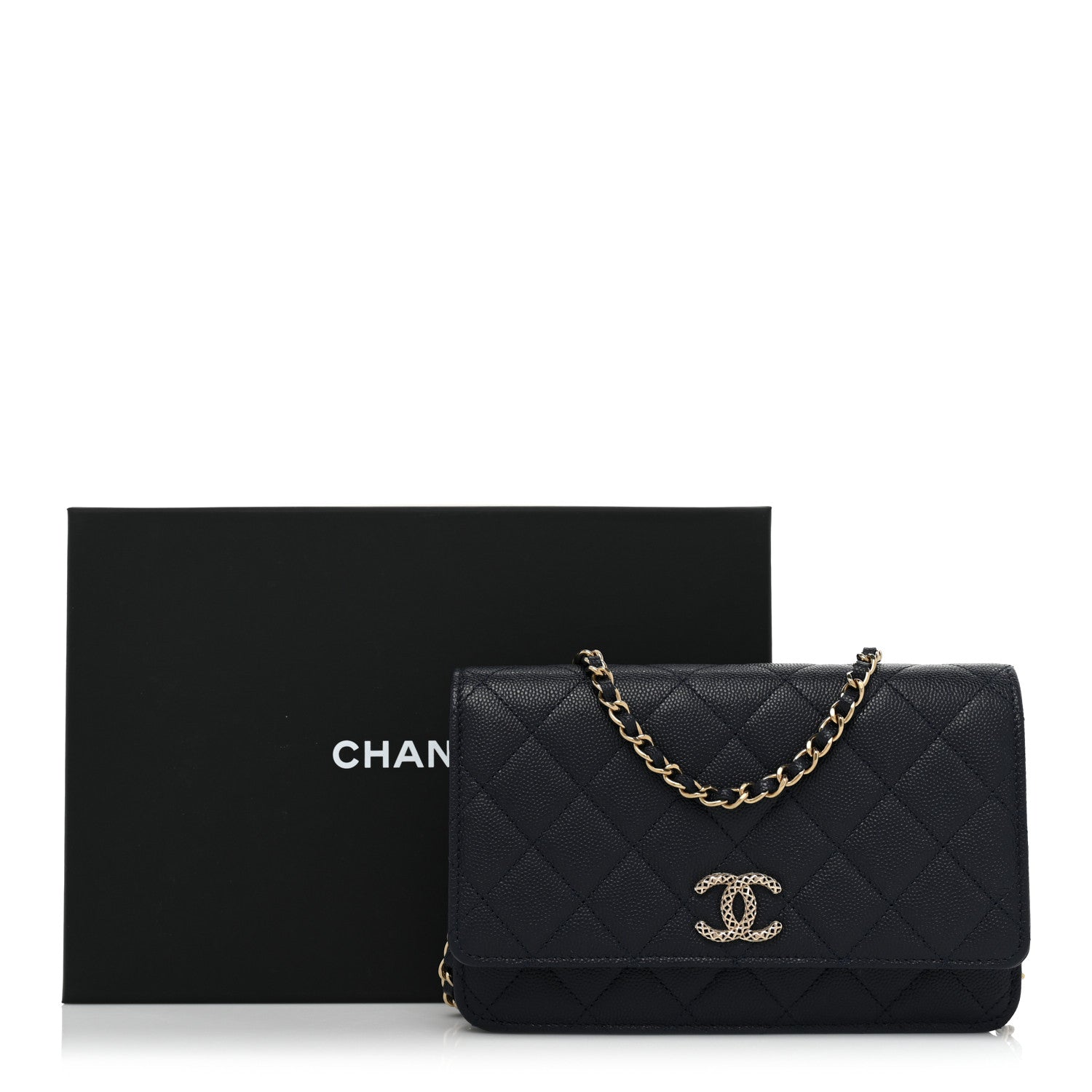 Chanel Caviar Quilted Perforated Metal Wallet On Chain WOC Navy 10 of 10