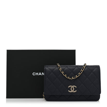 Chanel Caviar Quilted Perforated Metal Wallet On Chain WOC Navy 10 of 10