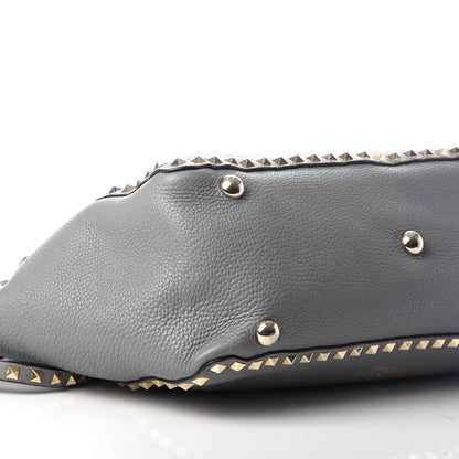 Valentino Garavani Pebbled Calfskin Medium Rockstud Tote Grey 8 of 15