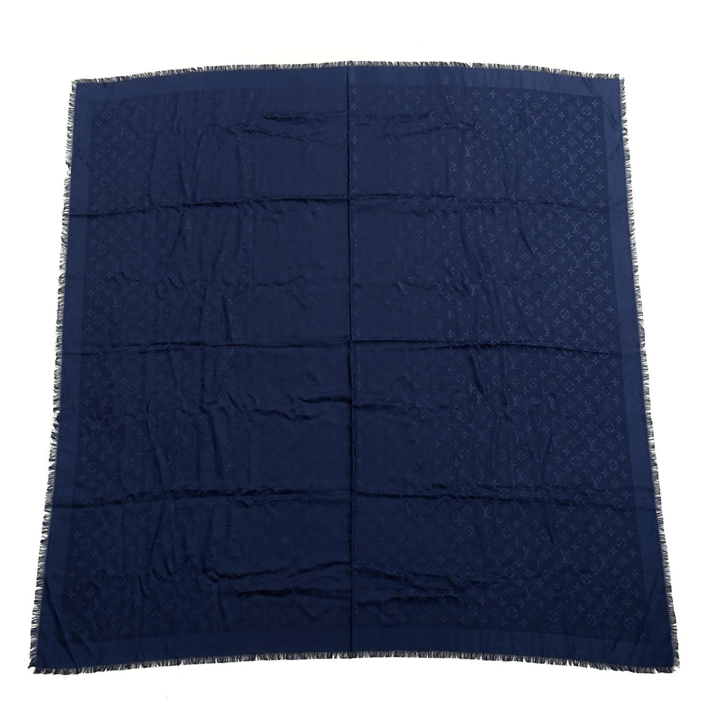 Silk Wool Monogram Shawl Night Blue