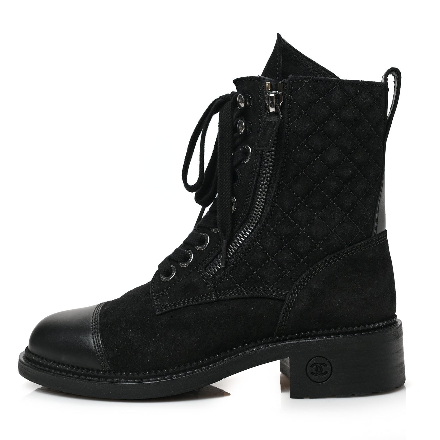 Suede Quilted CC Lace Up Combat Boots 36 Black