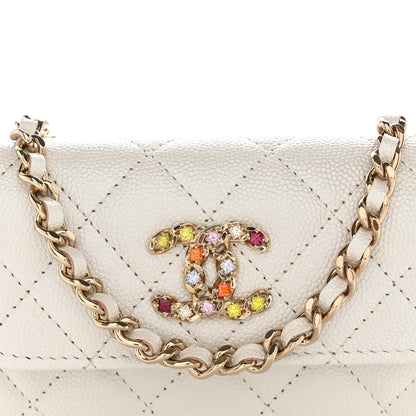 Chanel Iridescent Caviar Quilted Crystal CC Card Holder With Chain White Multicolor 9 of 11