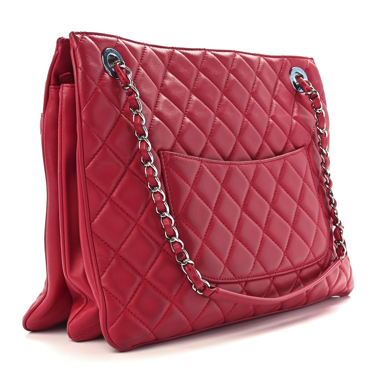Chanel Lambskin Quilted Accordion Shopping Tote Dark Pink 3 of 11
