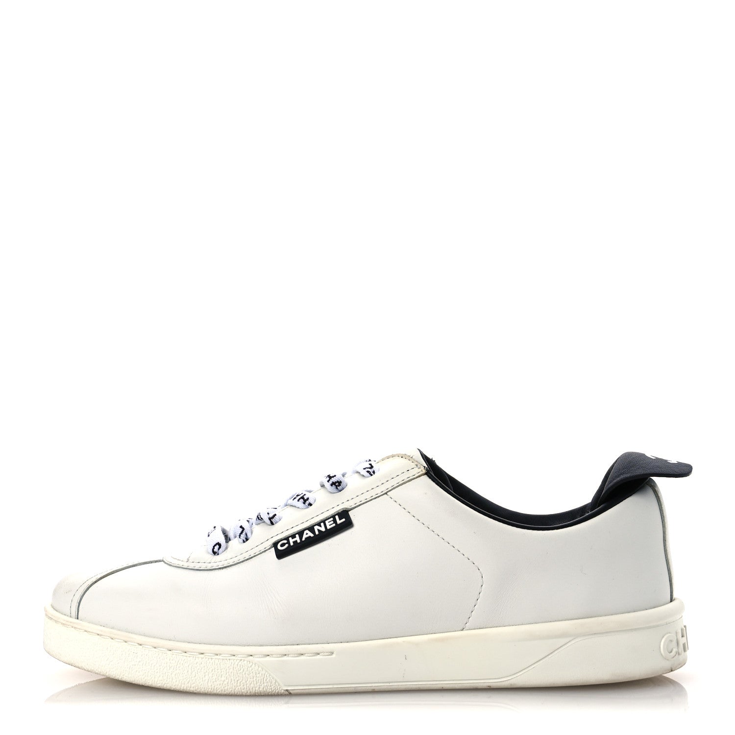 Chanel Calfskin Womens CC Sneakers 38.5 White 1 of 13