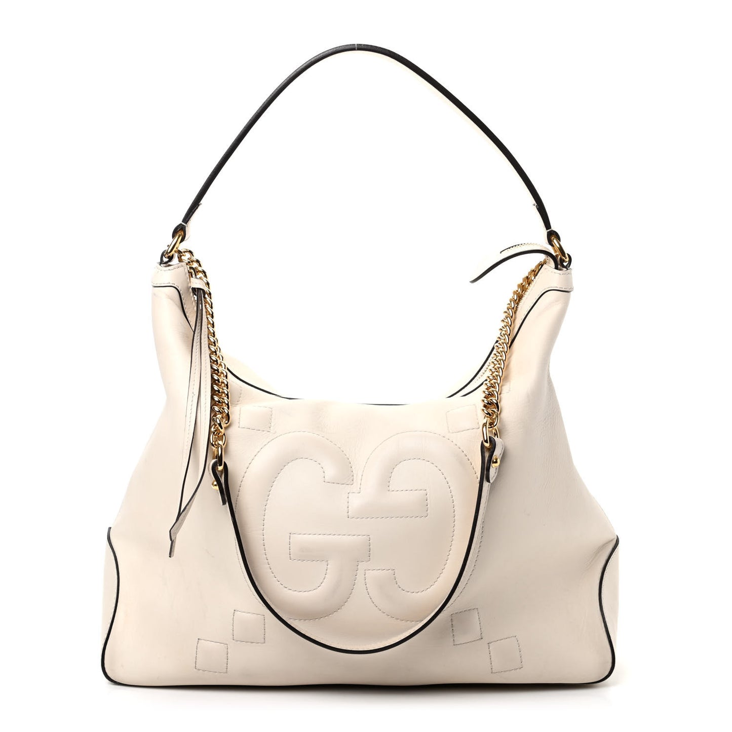 Apollo Calfskin GG Dadini Embroidered Large Hobo Mystic White