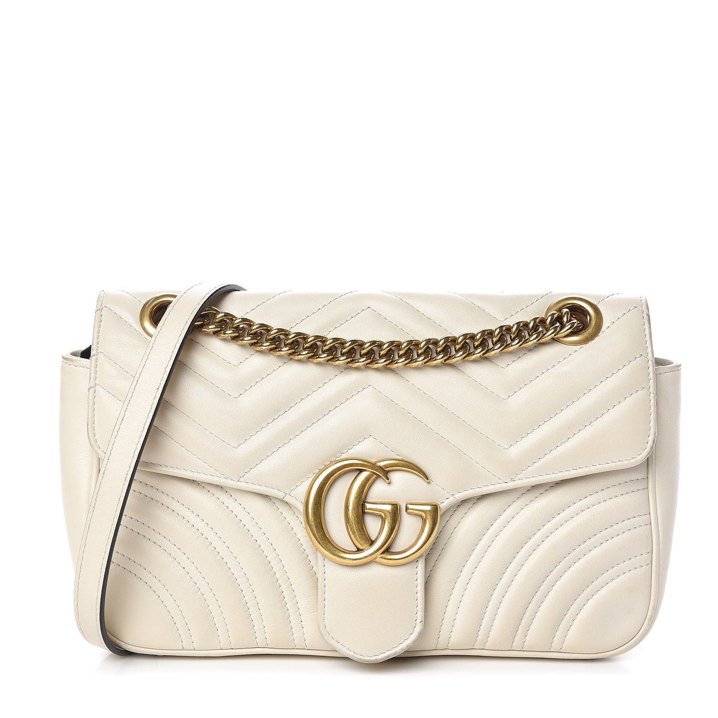 Calfskin Matelasse Small GG Marmont Shoulder Bag White
