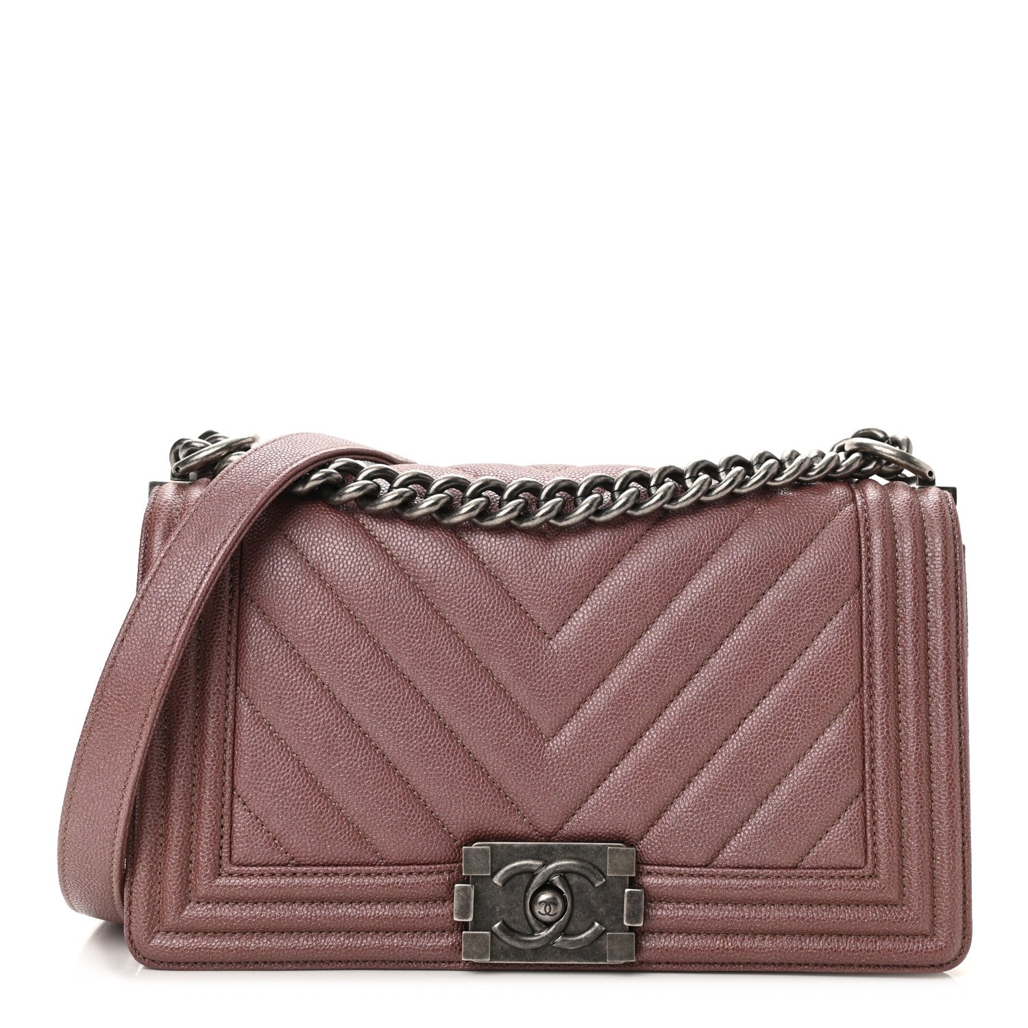 Chanel Metallic Caviar Chevron Quilted Medium Boy Flap Dark Pink 1 of 11