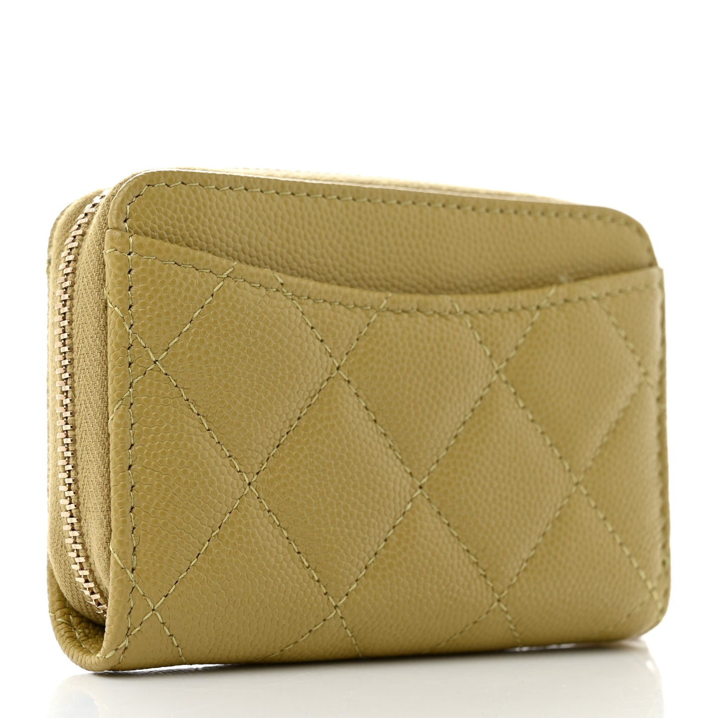 Caviar Quilted Zip Around Coin Purse Wallet Light Green