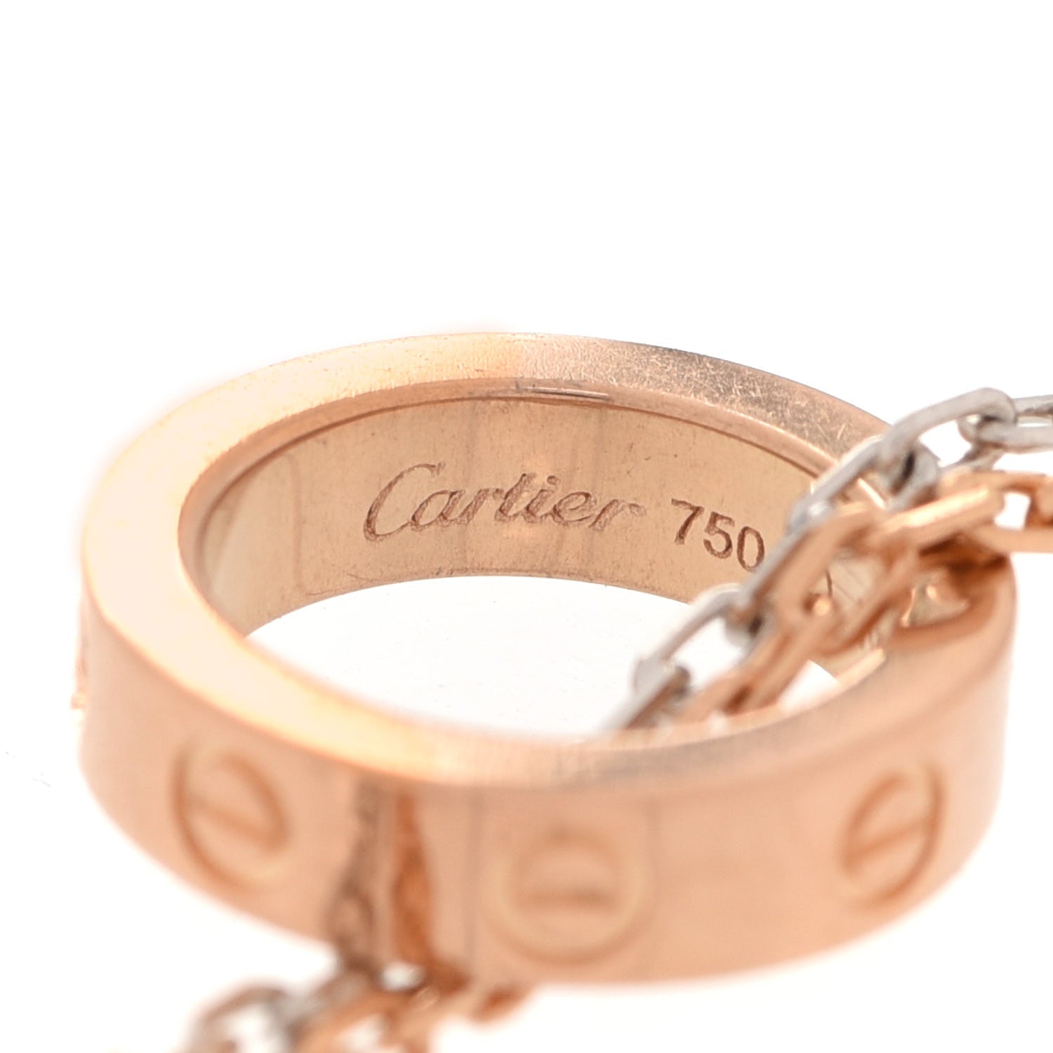 Cartier 18K White Pink Gold Diamond Three Ring LOVE Pendant Necklace 4 of 9