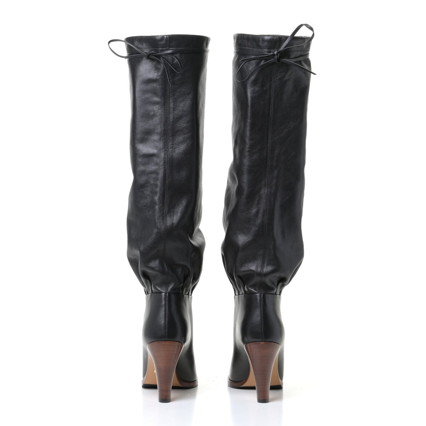 Deauville Calfskin Cinched Knee High Boots 37.5 Black