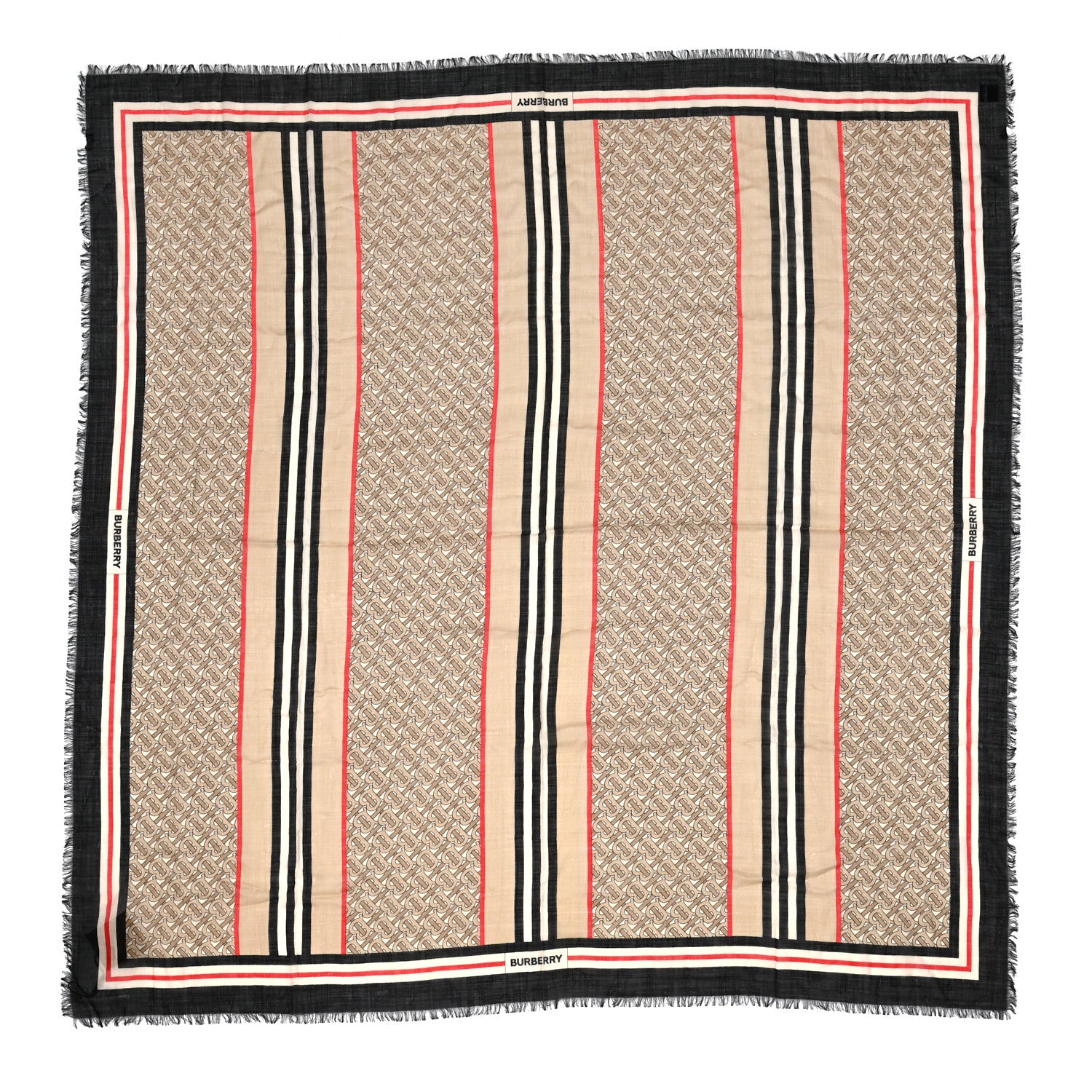 Burberry Wool Silk Monogram Icon Large Square Scarf Archive Beige 1 of 6