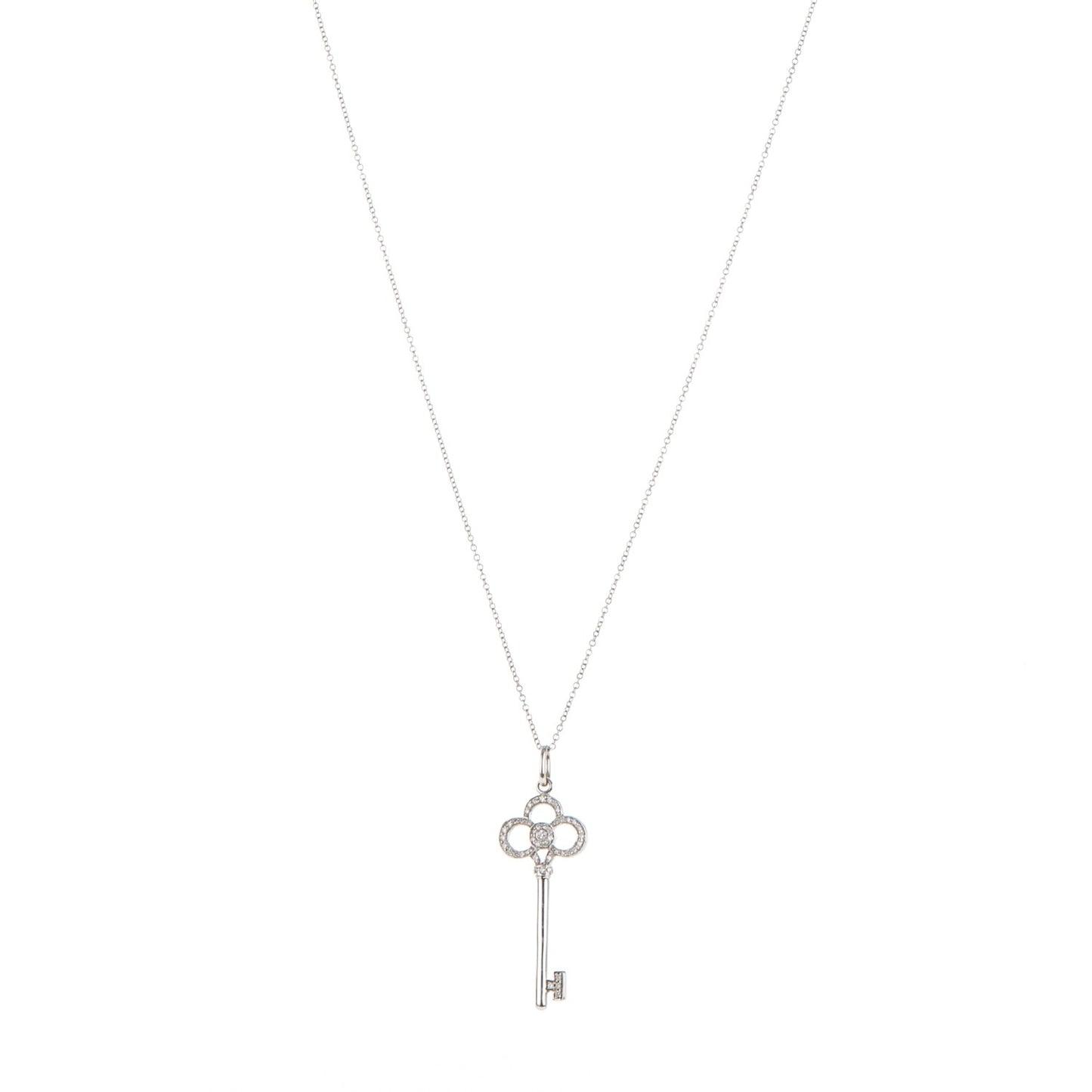 18K White Gold Diamond Crown Key Pendant Necklace