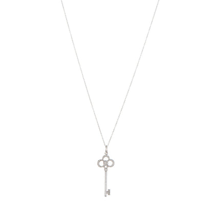 Tiffany 18K White Gold Diamond Crown Key Pendant Necklace 1 of 7