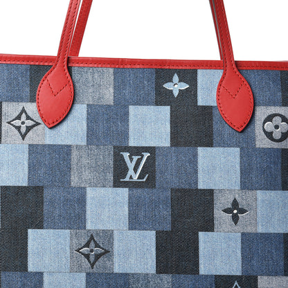 Louis Vuitton Denim Damier Monogram Patchwork Neverfull Blue Rouge 8 of 11