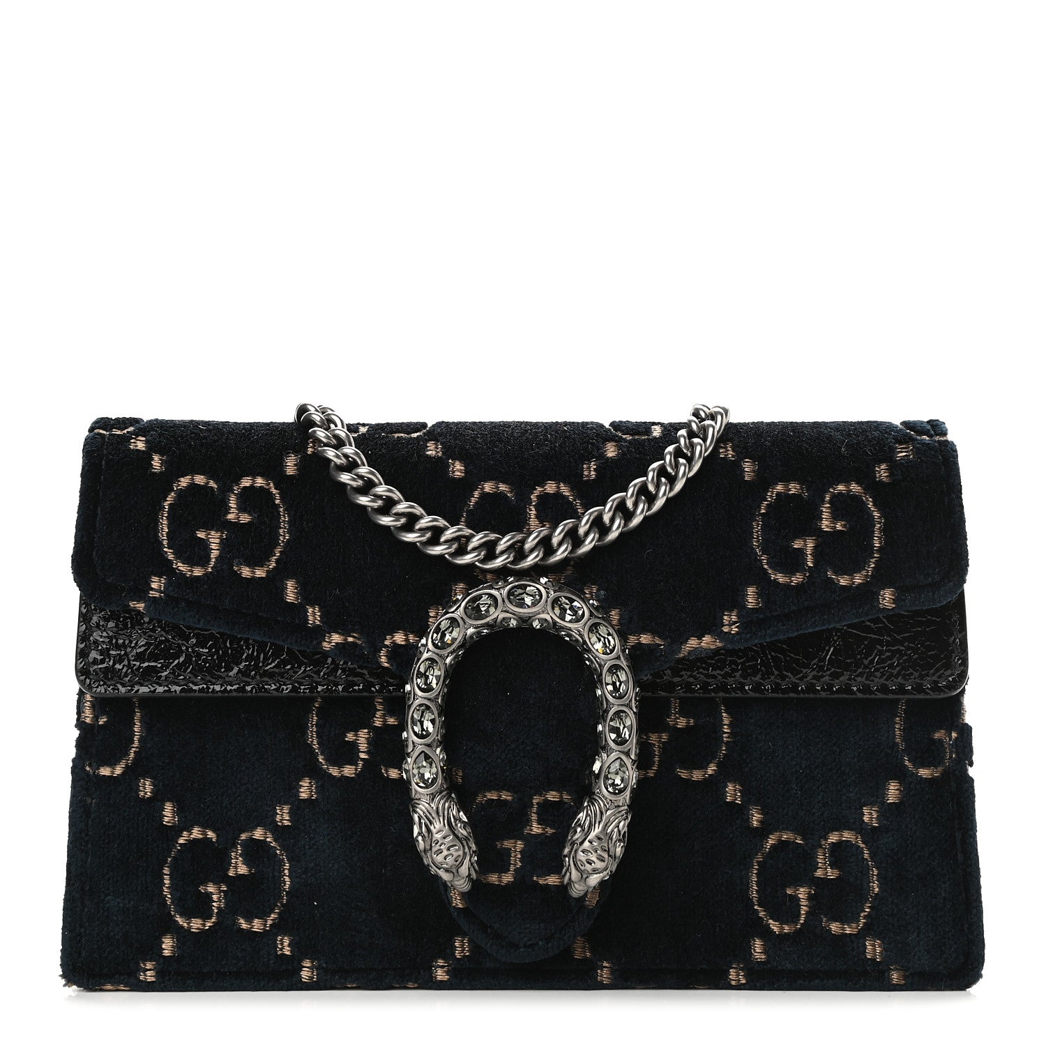 Gucci Velvet GG Monogram Super Mini Dionysus Shoulder Bag Blue Beige Black 1 of 8