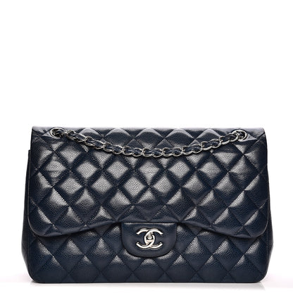 Chanel Caviar Quilted Jumbo Double Flap Navy Blue 1 of 9