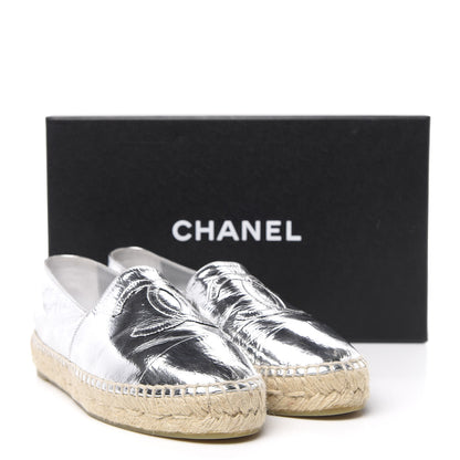 Chanel Laminated Goatskin CC Espadrilles 38 Silver 10 of 10