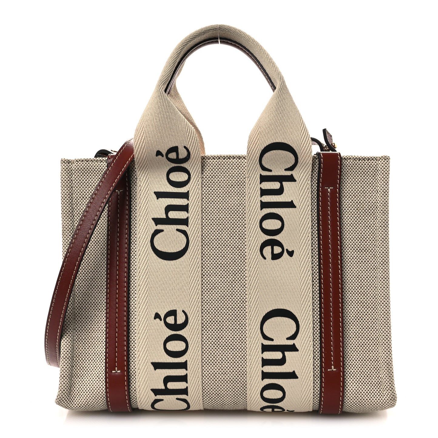Cotton Calfskin Small Woody Ribbon Tote With Strap White Brown