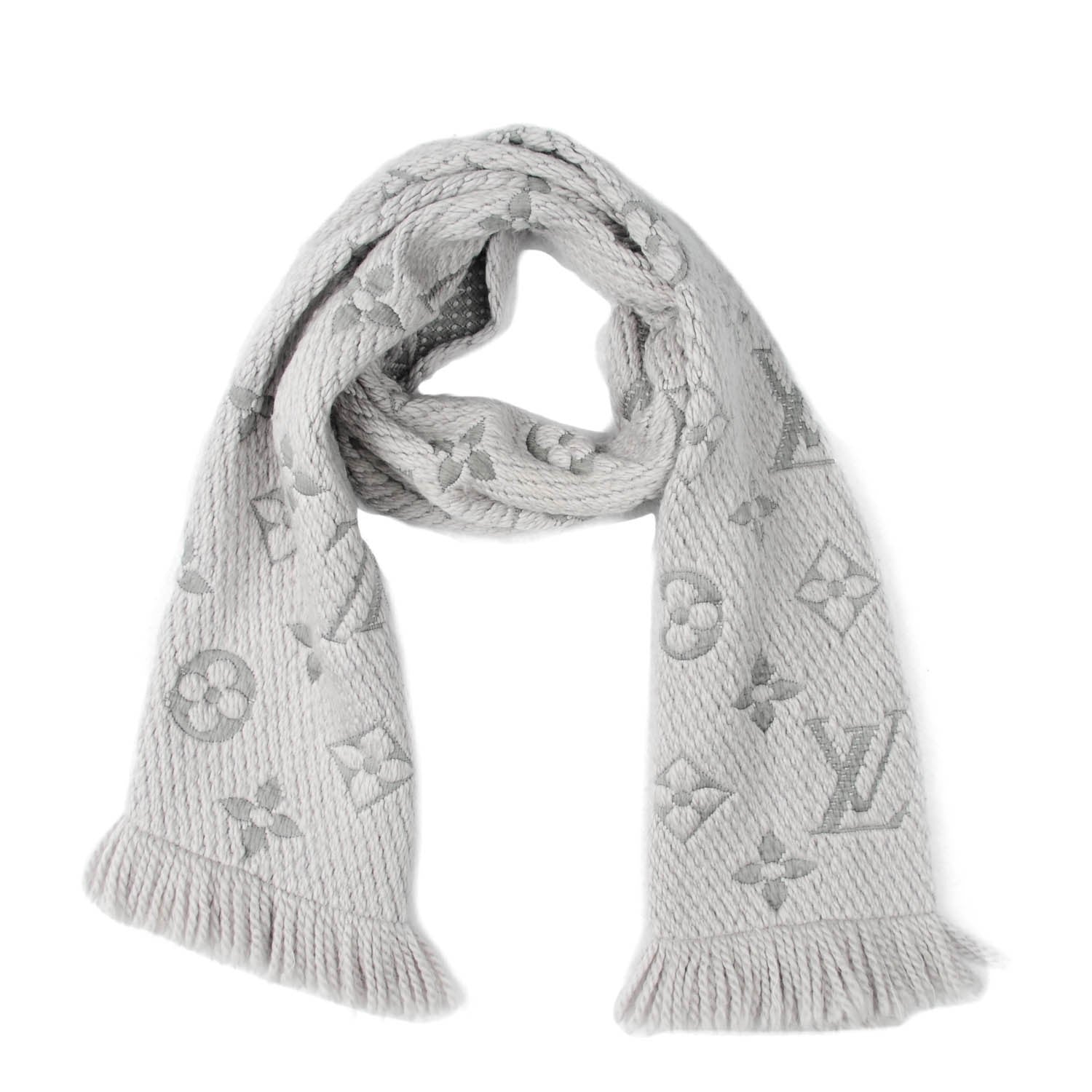 Louis Vuitton Wool Silk Logomania Scarf Pearl Grey 1 of 4