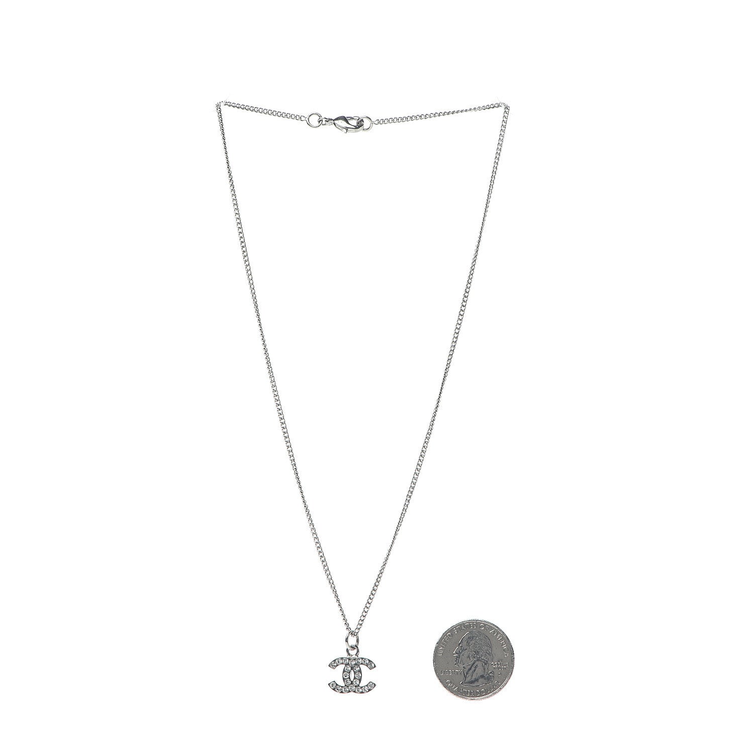 Chanel Crystal CC Necklace Silver 2 of 5