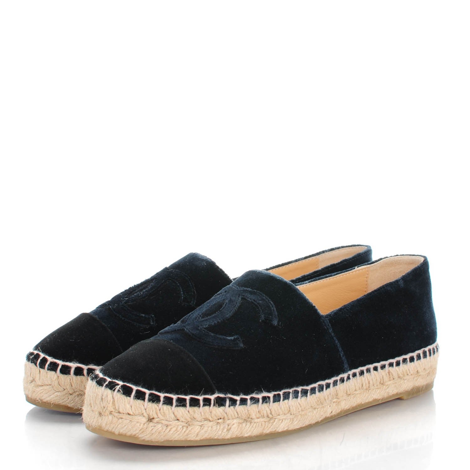 Chanel Velvet CC Espadrilles 37 Navy Black 3 of 7