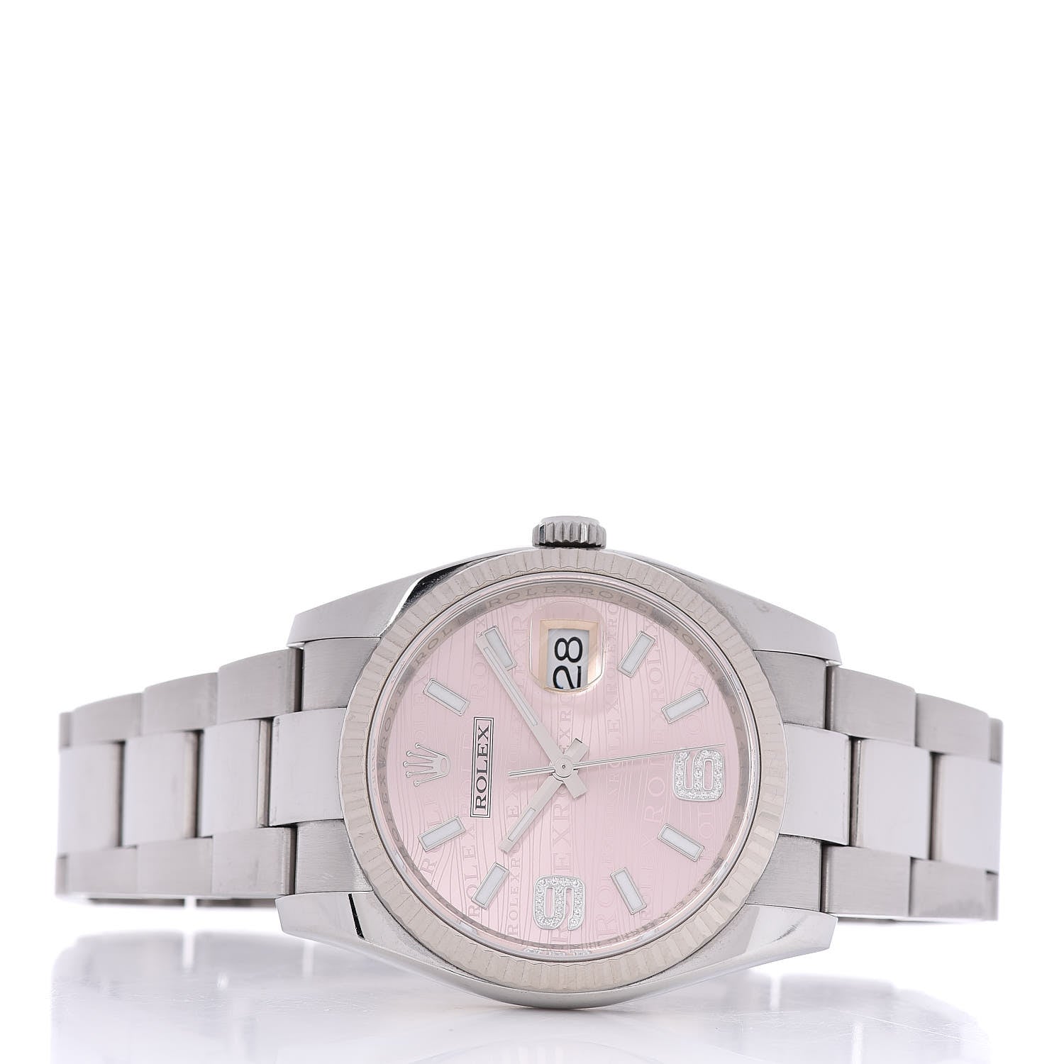 Rolex Stainless Steel 18K White Gold Diamond 36mm Oyster Perpetual Datejust Watch Pink Wave 116234 3 of 6