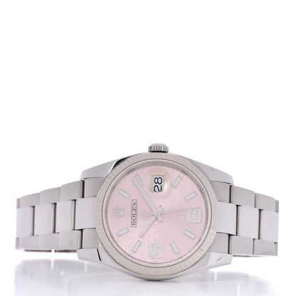 Rolex Stainless Steel 18K White Gold Diamond 36mm Oyster Perpetual Datejust Watch Pink Wave 116234 3 of 6