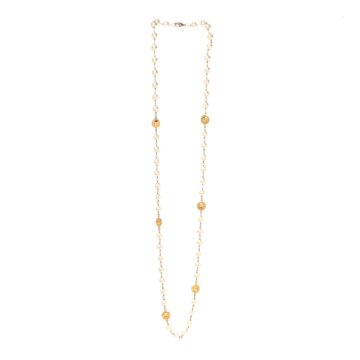 Chanel Metal Pearl Paris Button Necklace Gold 3 of 5