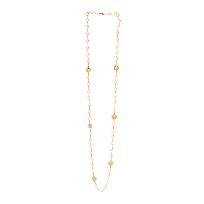 Chanel Metal Pearl Paris Button Necklace Gold 3 of 5