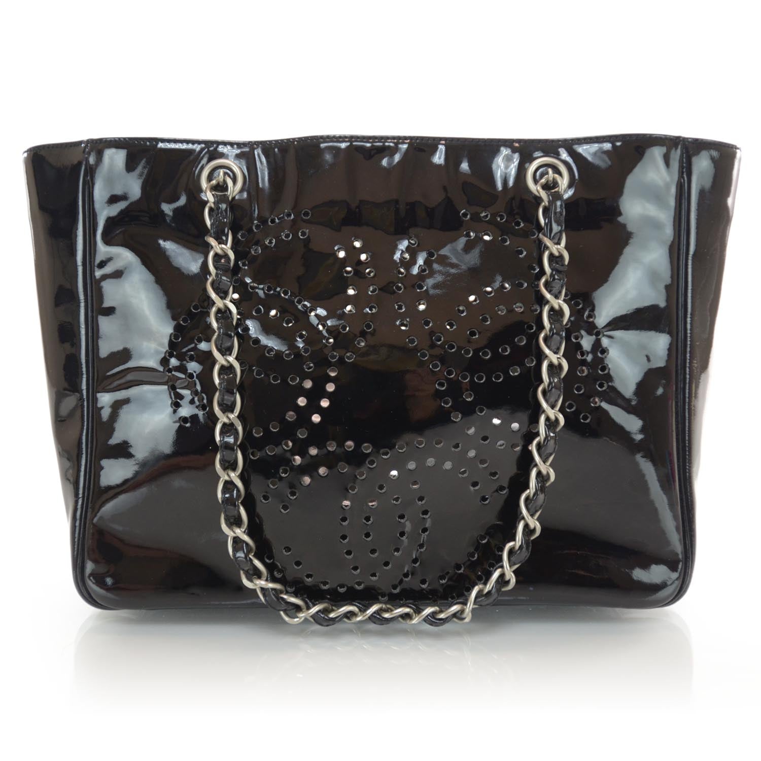 Chanel Patent Perforated CC Shopping Tote Black 1 of 6