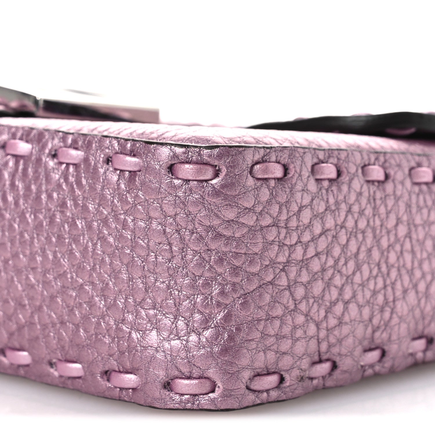 Fendi Metallic Cuoio Roma Sellerissima Nappa Sintetica Tape Stitch Mini Baguette Rosa Placca Argento 9 of 10