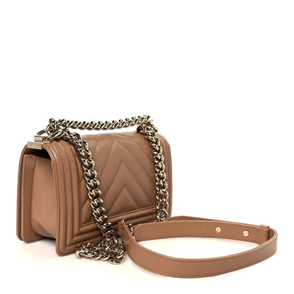 Chanel Caviar Chevron Quilted Small Boy Flap Beige 3 of 10