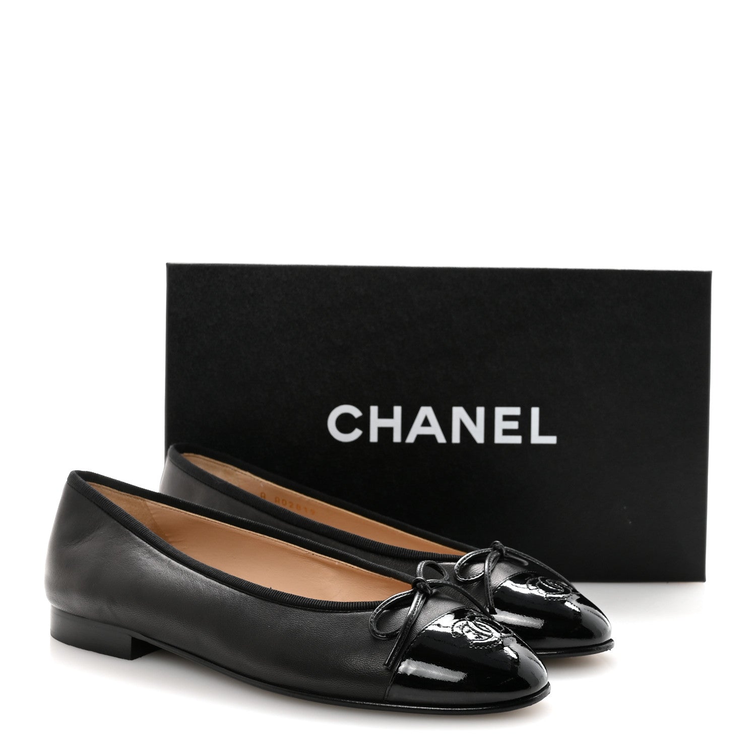 Chanel Lambskin Patent Cap Toe Ballerina Flats 37.5 Black 10 of 10
