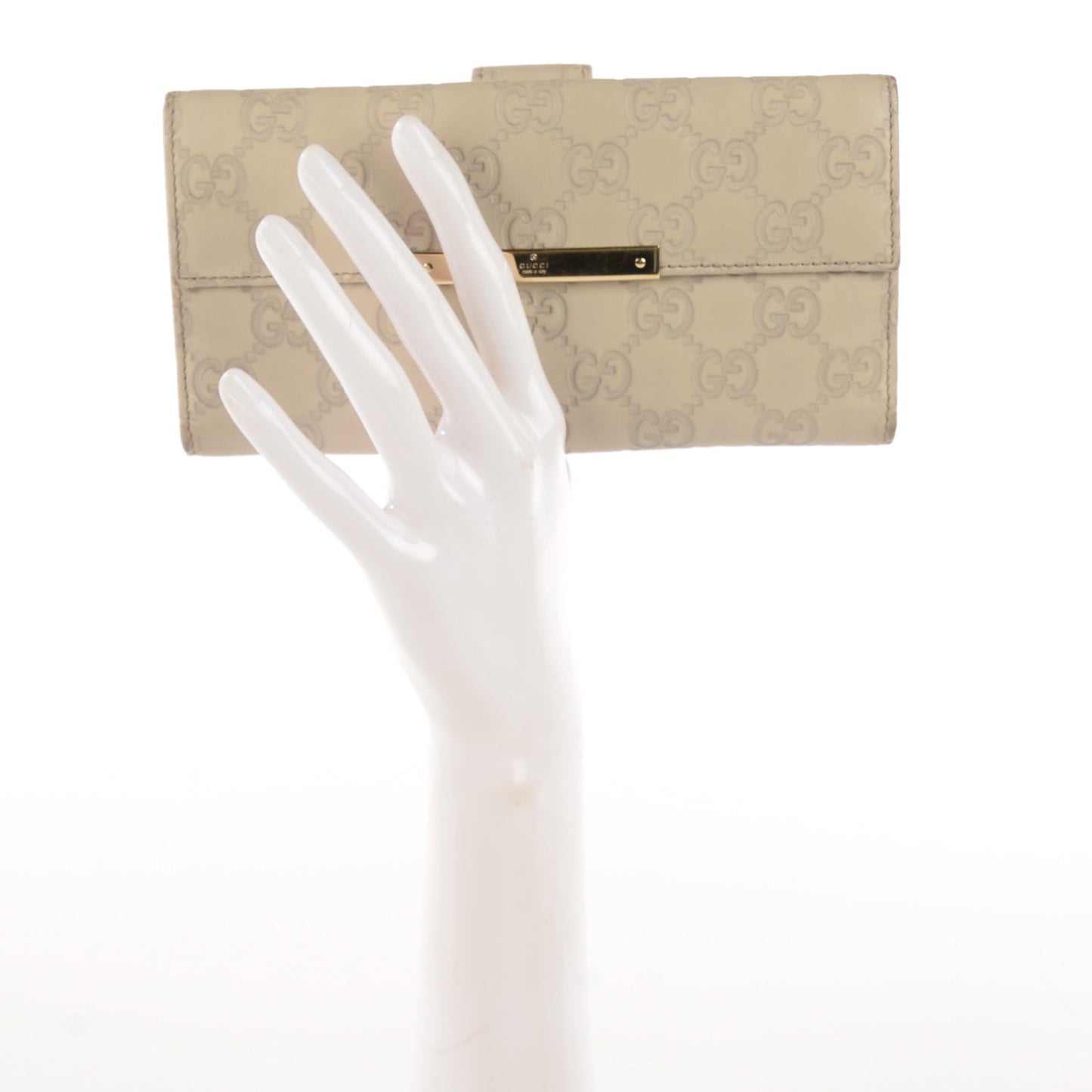 Guccissima Margaux Calfskin Metal Bar Continental Flap Wallet Mystic White