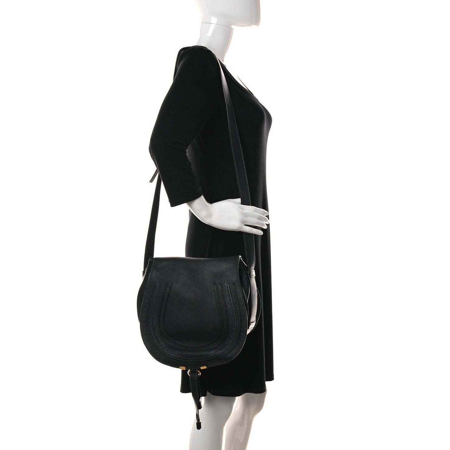 Calfskin Medium Marcie Round Crossbody Bag Black