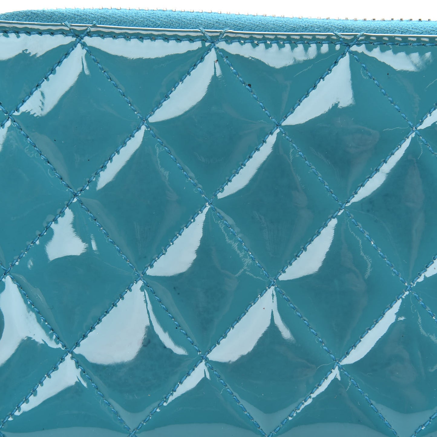 Patent Quilted Large Gusset Zip Around Wallet Blue