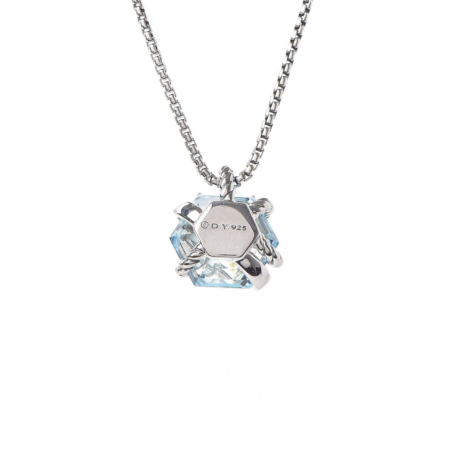 David Yurman Sterling Silver Diamond Blue Topaz 10mm Petite Cable Wrap Pendant Necklace 7 of 8