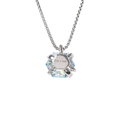David Yurman Sterling Silver Diamond Blue Topaz 10mm Petite Cable Wrap Pendant Necklace 7 of 8
